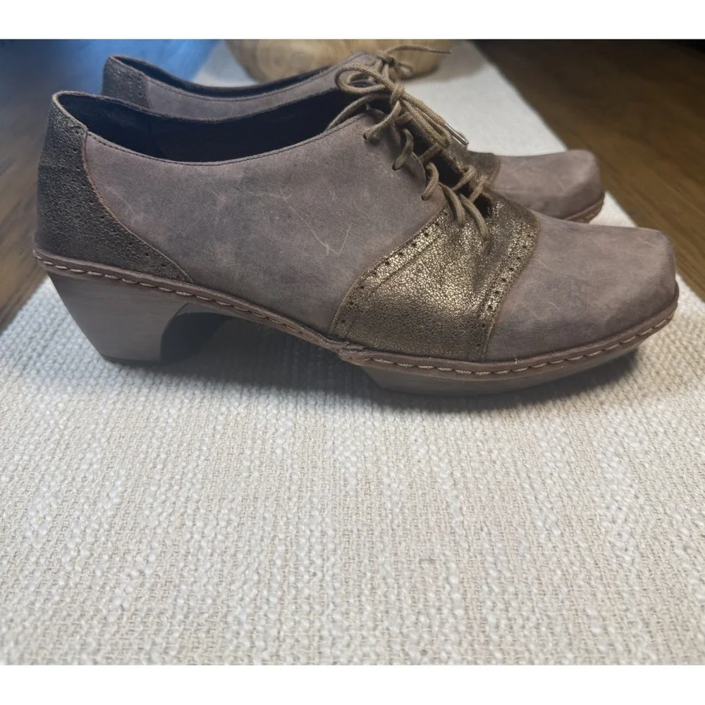 Naot Besalu‎ Women's Gray Metallic Leather Wedge Pump Oxford Shoe EU42/US11-11.5
